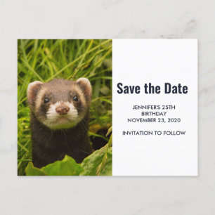 Cute Brown Ferret in the Grass Save the Date Uitnodiging Briefkaart