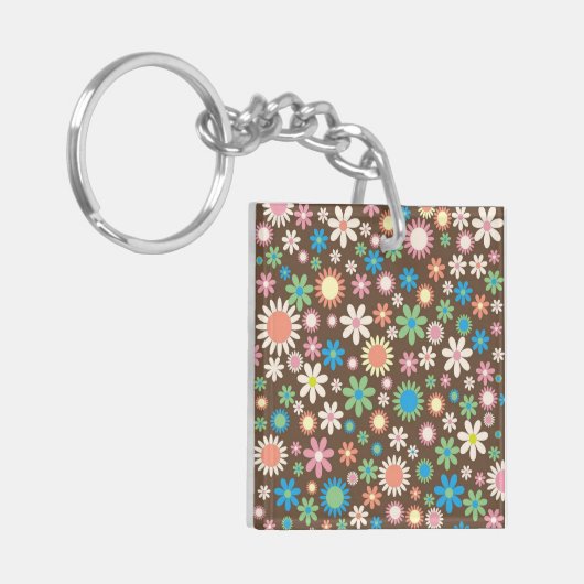 Cute Brown Flower Power Pattern Sleutelhanger (Voorkant Links)