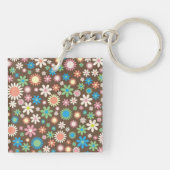 Cute Brown Flower Power Pattern Sleutelhanger (Achterkant)