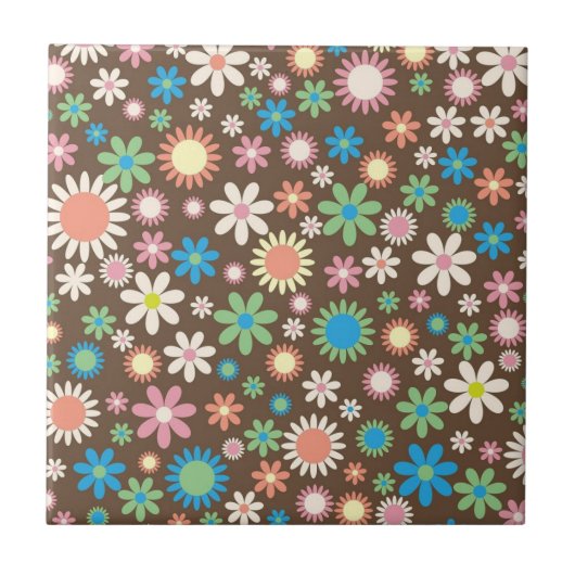 Cute Brown Flower Power Pattern Tegeltje (Voorkant)