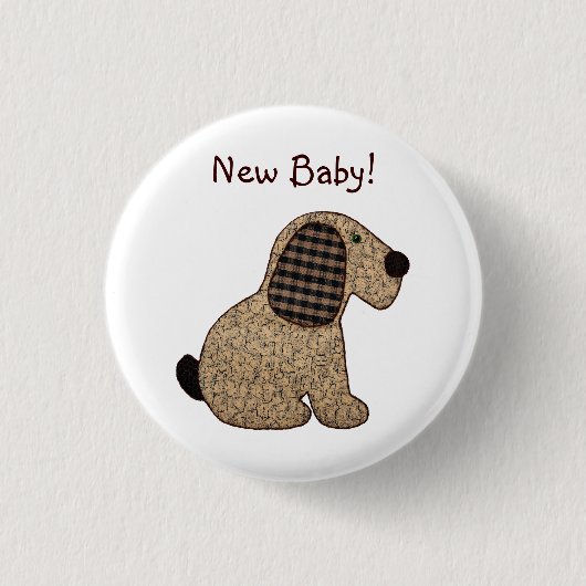 Cute Brown Gingham Patchwork Puppy Dog Ronde Button 3,2 Cm (Voorkant)