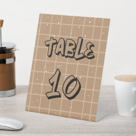 Cute Brown Gingham Table Numbers Reclamebord Met Voetstuk
