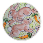 Cute Brown Green Bunny Rabbits Carrots Cute Keramische Knop (Voorkant)