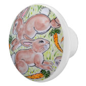 Cute Brown Green Bunny Rabbits Carrots Cute Keramische Knop (Rechts)