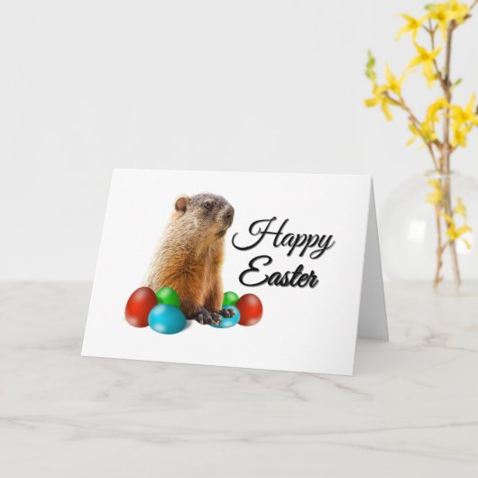 Cute Brown Guinea Pig Easter Eggs Celebration Kaart (Gele Bloem)