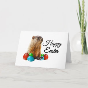 Cute Brown Guinea Pig Easter Eggs Celebration Kaart