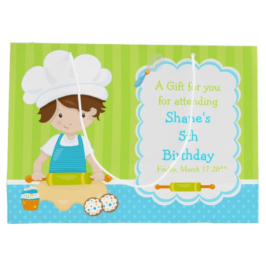 Cute Brown Hair Boy Baking Bedankt Groot Cadeauzakje (Achterkant)