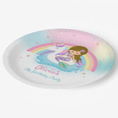 Cute Brown Hair Mermaid and Unicorn Pool Birthday Papieren Bordje (Gekanteld)