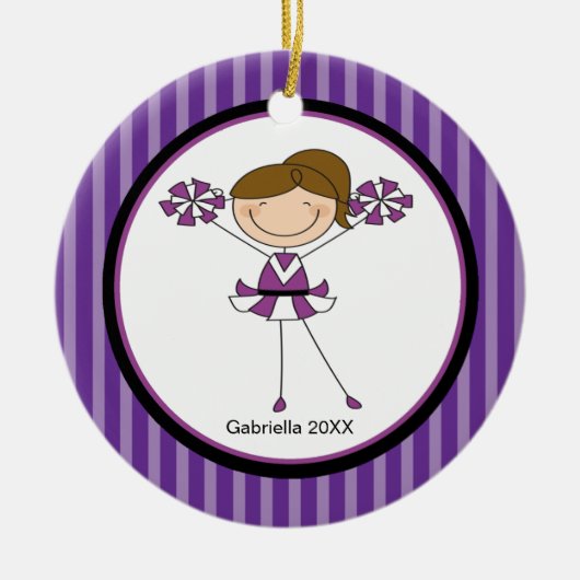 Cute Brown Haire Cheerleader kerstversiering Keramisch Ornament (Voorkant)
