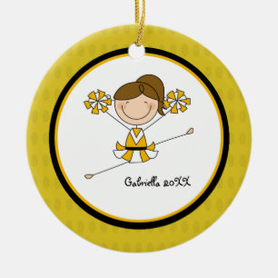 Cute Brown Haire Cheerleader kerstversiering Keramisch Ornament