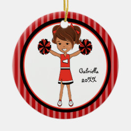 Cute Brown Haire Cheerleader kerstversiering Keramisch Ornament