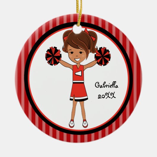 Cute Brown Haire Cheerleader kerstversiering Keramisch Ornament (Voorkant)