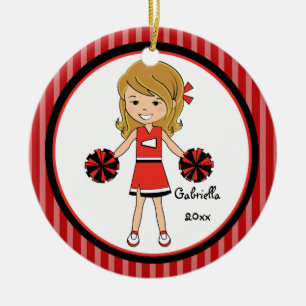 Cute Brown Haire Cheerleader kerstversiering Keramisch Ornament