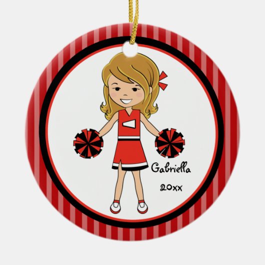 Cute Brown Haire Cheerleader kerstversiering Keramisch Ornament (Voorkant)