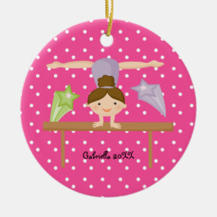 Cute Brown Hazard Gymnast-kerstversiering Keramisch Ornament