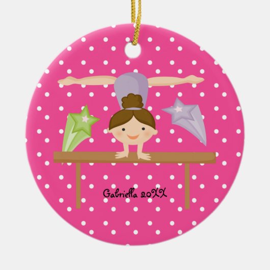Cute Brown Hazard Gymnast-kerstversiering Keramisch Ornament (Voorkant)