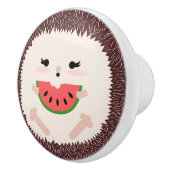 Cute Brown Hedegel Eating Watermelon Slice Keramische Knop (Rechts)