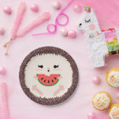 Cute Brown Hedegel Eating Watermelon Slice Papieren Bordje (Feest)