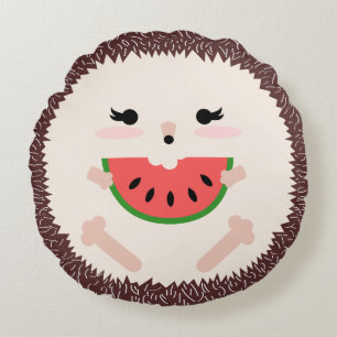 Cute Brown Hedegel Eating Watermelon Slice Rond Kussen