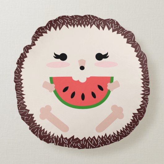 Cute Brown Hedegel Eating Watermelon Slice Rond Kussen (Voorkant)