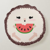 Cute Brown Hedegel Eating Watermelon Slice Rond Kussen (Achterkant)