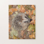 Cute Brown Hedegel op Leaves Jigzaag Puzzle Legpuzzel (Verticaal)