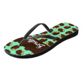 Cute brown hedgehogs on blue teenslippers (Schuin)