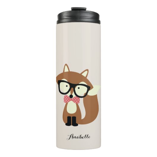 Cute Brown Hipster Fox Thermosbeker (Voorkant)