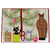 Cute Brown Horse and Kitten Barn-kerstfeestdag Groot Cadeauzakje (Voorkant)