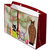 Cute Brown Horse and Kitten Barn-kerstfeestdag Groot Cadeauzakje (Achterkant Gekanteld)
