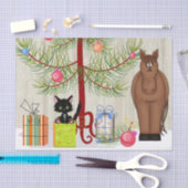 Cute Brown Horse and Kitten Barn-kerstfeestdag Tissuepapier (Craft)