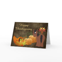 Cute Brown Horse and Turkey Happy Thanksgiving