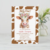 Cute Brown Koe Floral Boerderij Theme Baby shower Kaart (Staand voorkant)
