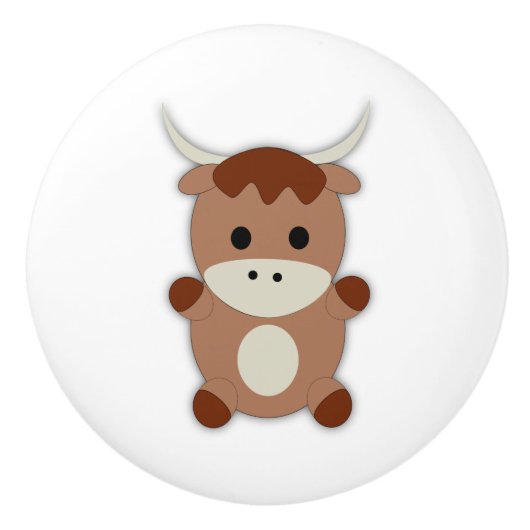 Cute Brown Koe Keramische Knop (Voorkant)