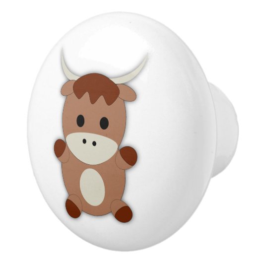 Cute Brown Koe Keramische Knop (Rechts)