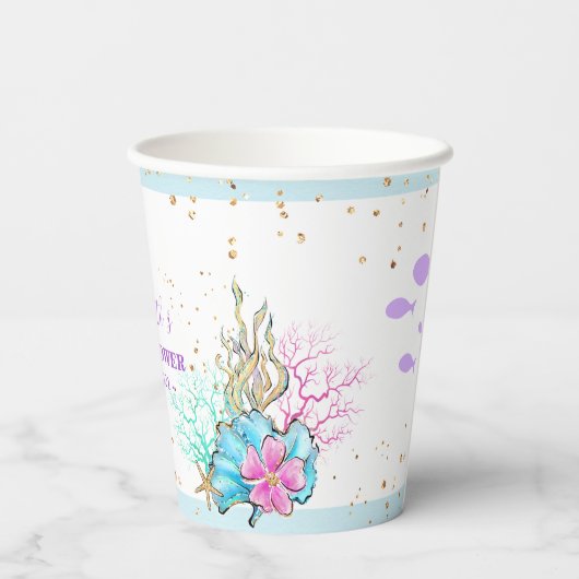 Cute Brown Mermaid Baby shower Paper cup Papieren Bekers (Achterkant)