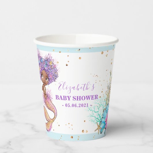 Cute Brown Mermaid Baby shower Paper cup Papieren Bekers (Links)