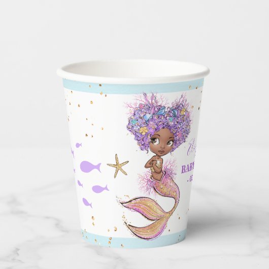 Cute Brown Mermaid Baby shower Paper cup Papieren Bekers (Voorkant)