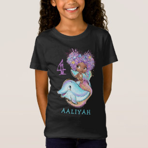Cute Brown Mermaid met Dolphin Birthday T-Shirt
