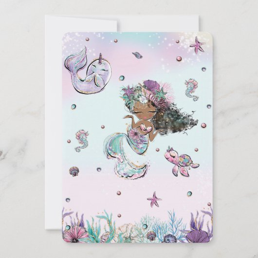 Cute Brown Mermaid onder het Zee Narwhal Birthday Kaart (Achterkant)