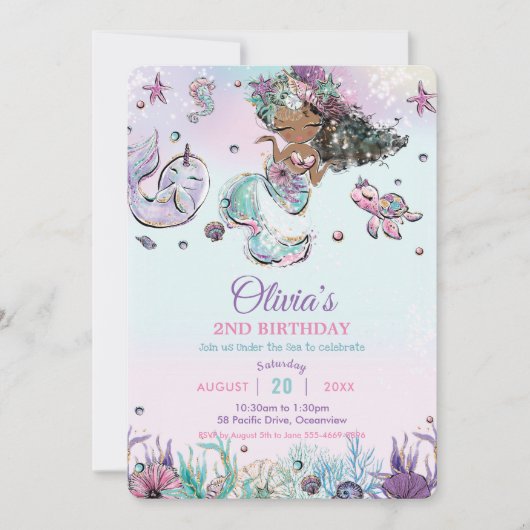 Cute Brown Mermaid onder het Zee Narwhal Birthday Kaart (Voorkant)