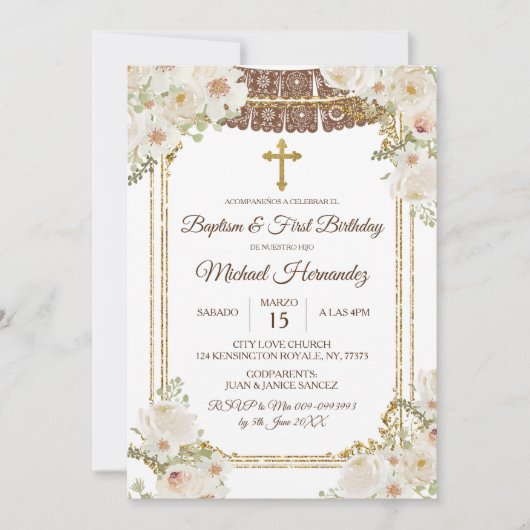 Cute Brown Mexican Baptism & First Birthday Kaart (Voorkant)