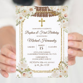 Cute Brown Mexican Baptism & First Birthday Kaart