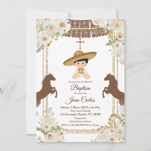 Cute Brown Mexican Boy Horse Baptisme Kaart (Voorkant)