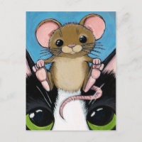 Cute Brown Mouse en Cat Briefkaart