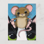 Cute Brown Mouse en Cat Briefkaart (Voorkant)