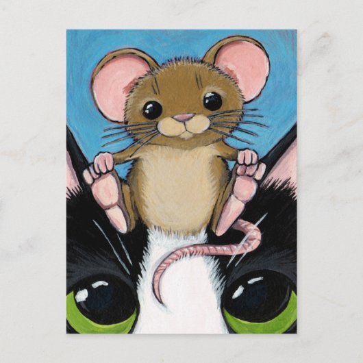 Cute Brown Mouse en Cat Briefkaart (Voorkant)