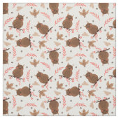 Cute Brown Owl and Bird Pattern Stof (Swatch)
