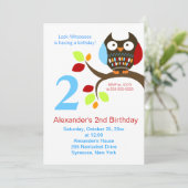 Cute Brown Owl Birthday Invitation Kaart (Staand voorkant)
