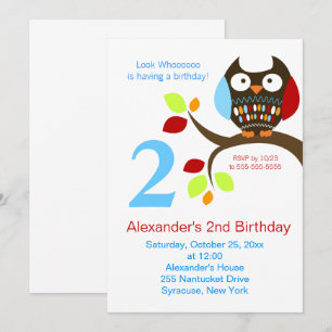 Cute Brown Owl Birthday Invitation Kaart